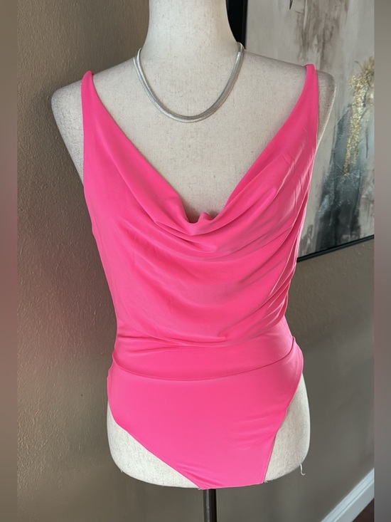 Haute Monde Tops - IRIS/HAUTE MONDE Hot Pink Cowl Neck Bodysuit